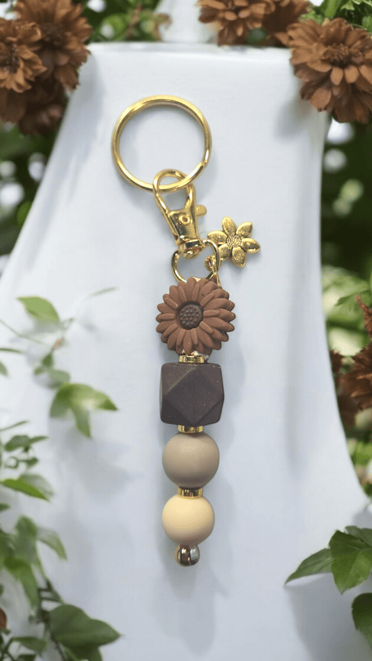 Beaded Keychain - Brown Flower - WaxettyBeaded Keychain - Brown FlowerBeaded