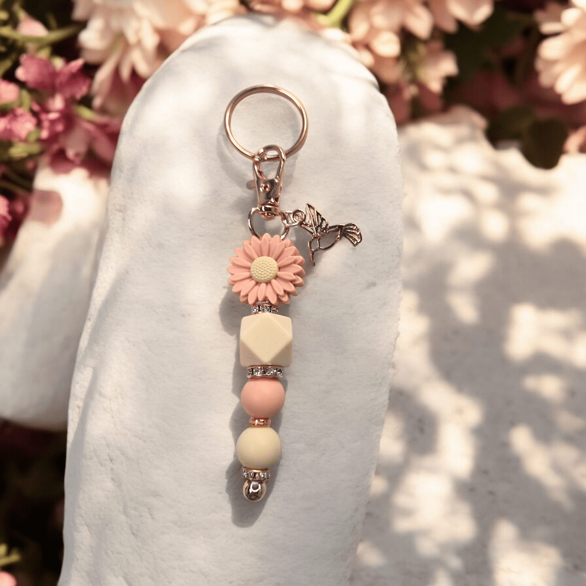 Beaded Keychain - Dusty Rose Flower - WaxettyBeaded Keychain - Dusty Rose FlowerBeaded