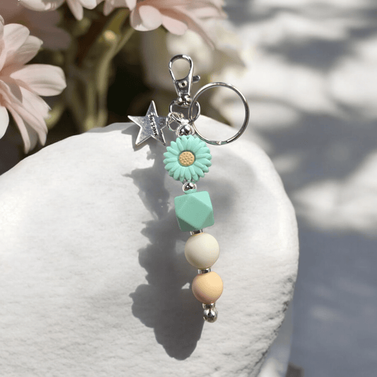 Beaded Keychain - Mint Green Flower - WaxettyBeaded Keychain - Mint Green FlowerBeaded