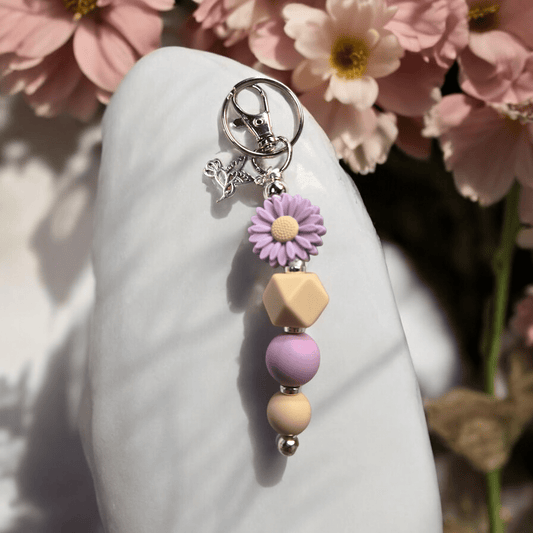 Beaded Keychain - Purple Flower - WaxettyBeaded Keychain - Purple FlowerBeaded