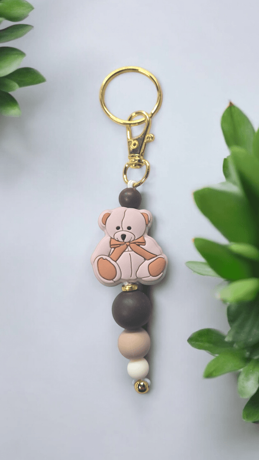 Beaded Keychain - Teddy Bear Brown and Cream - WaxettyBeaded Keychain - Teddy Bear Brown and CreamBeaded