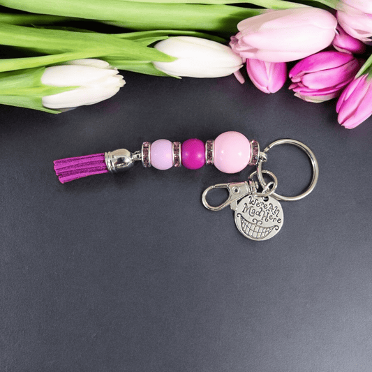 Beaded Keychain - We're All Mad Here Pink - WaxettyBeaded Keychain - We're All Mad Here PinkBeaded