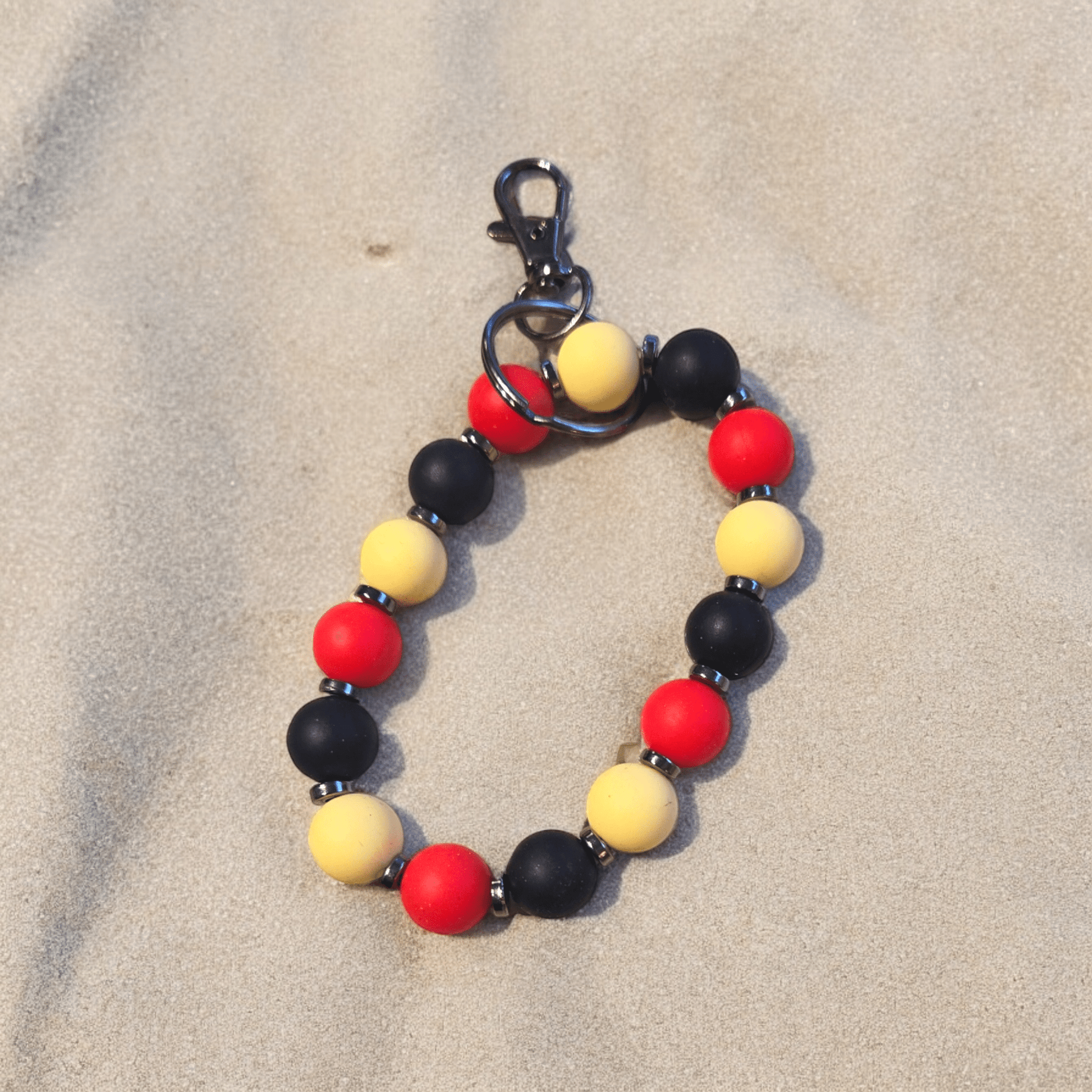 Wristlet Keychain - Black, Red and Yellow - WaxettyWristlet Keychain - Black, Red and YellowBeaded