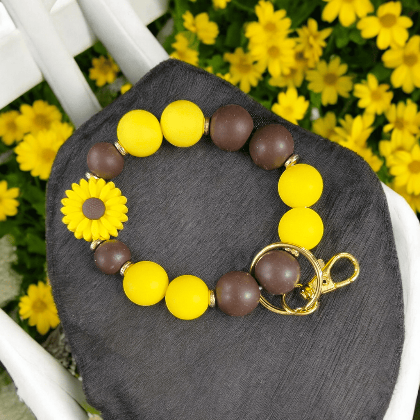 Wristlet Keychain - Sunflower - WaxettyWristlet Keychain - SunflowerBeaded