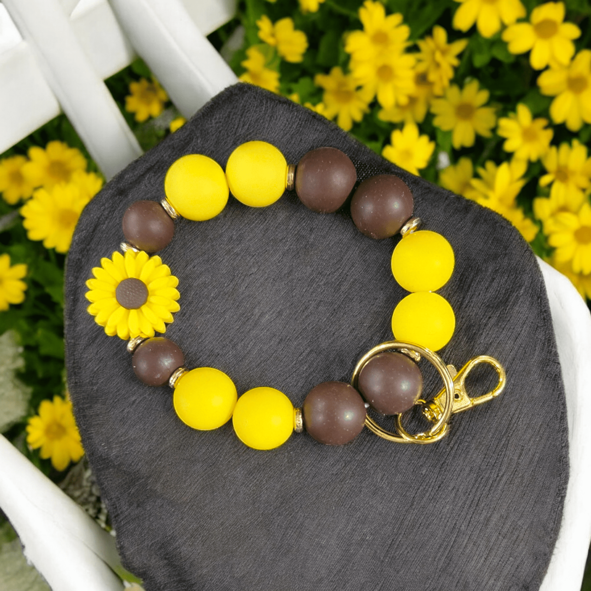 Wristlet Keychain - Sunflower - WaxettyWristlet Keychain - SunflowerBeaded